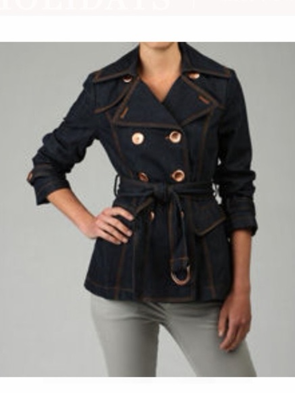 Kenneth Cole Women’s Navy Trench Coat with Contrast Stitching